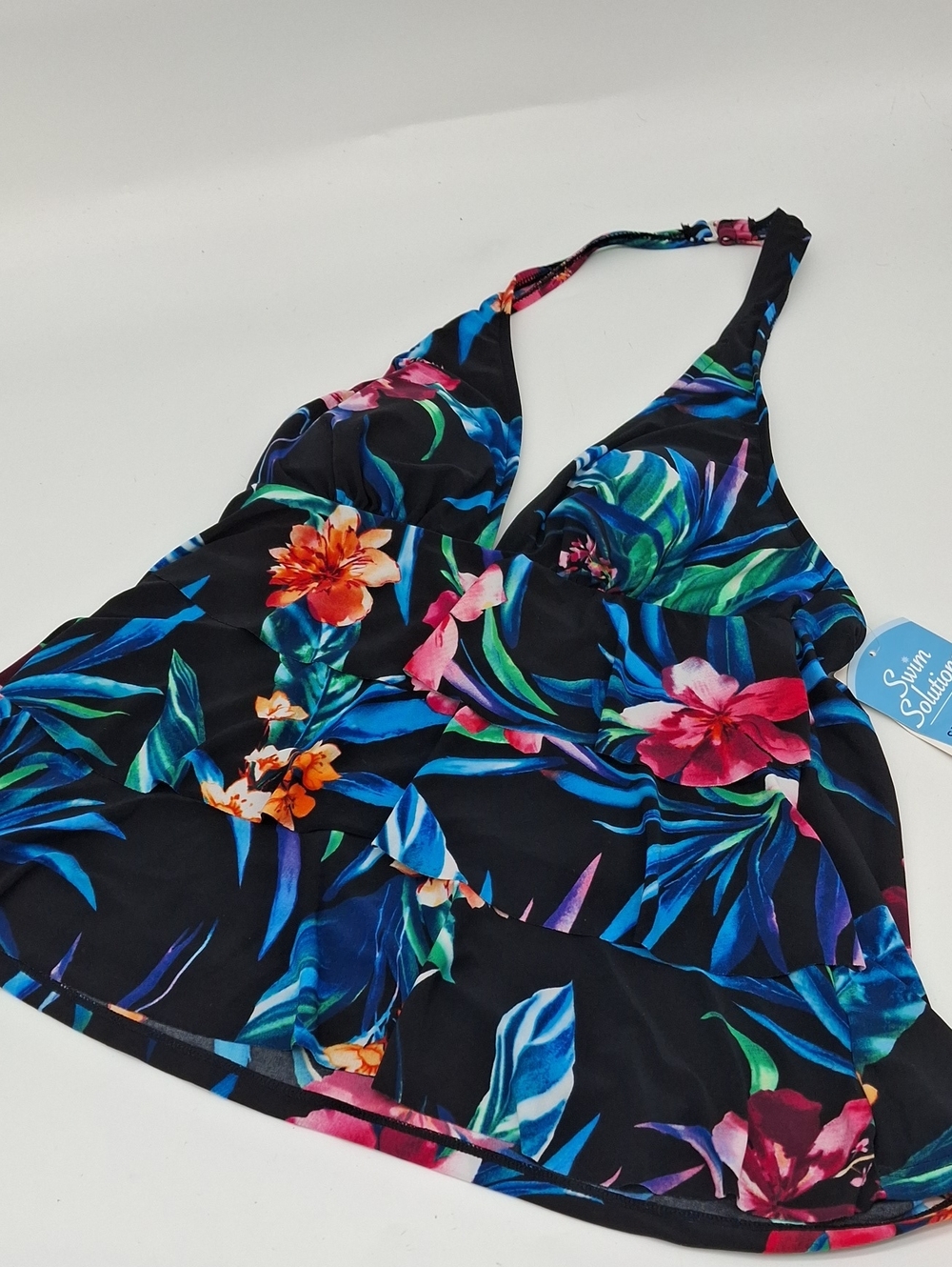 Swim Solutions Sweet Dreams Halter Tiered Tankini Top Black 8